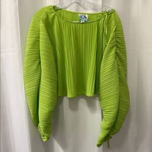 Vibrant Lime Green Pleated Blouse
